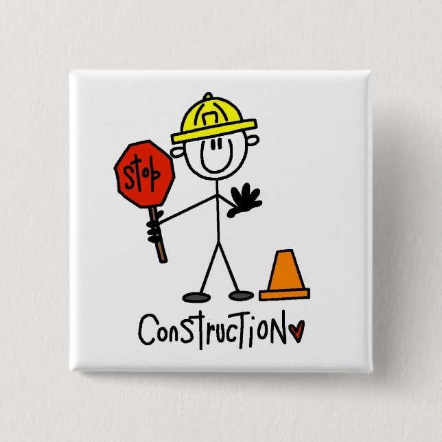 Construction Worker Stick Figure Pinback Button (Front)