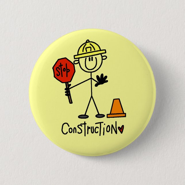 Construction Worker Stick Figure Pinback Button (Front)
