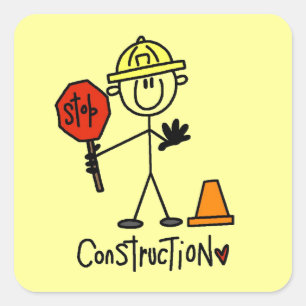 Construction Worker Stick Figure Square Sticker