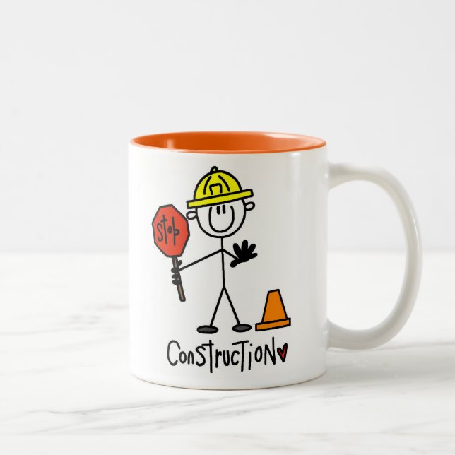Construction Worker Stick Figure Two-Tone Coffee Mug (Right)