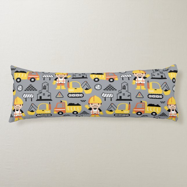 Construction Worker Tipper Truck Digger Pattern Body Pillow (Front)