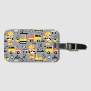 Construction Worker Tipper Truck Digger Pattern Luggage Tag