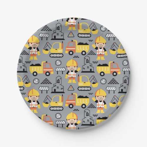 Construction Worker Tipper Truck Digger Pattern Paper Plates