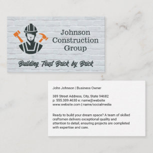 Construction Worker Tools Brick Wall Business Card