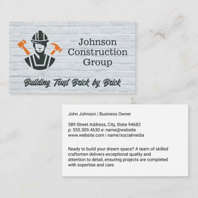 Construction Worker | Tools | Brick Wall Business Card (Front/Back)