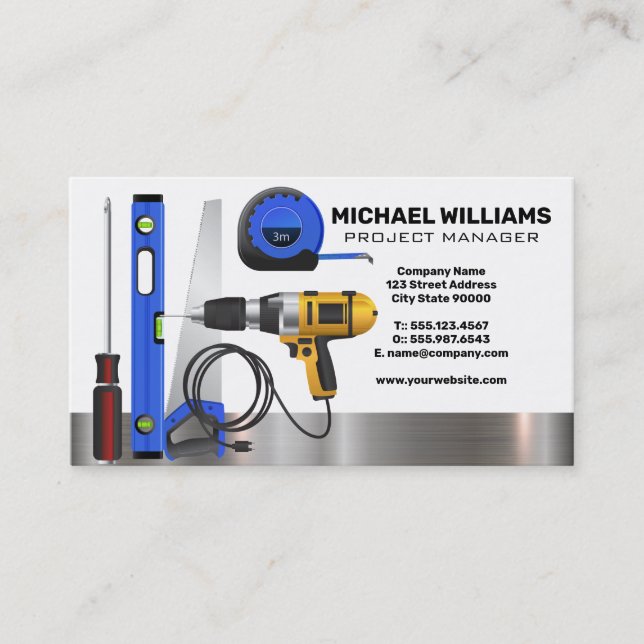 Construction Worker Tools | Project Manager Business Card (Front)