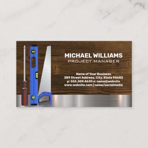 Construction Worker Tools  Wood Metal Business Card