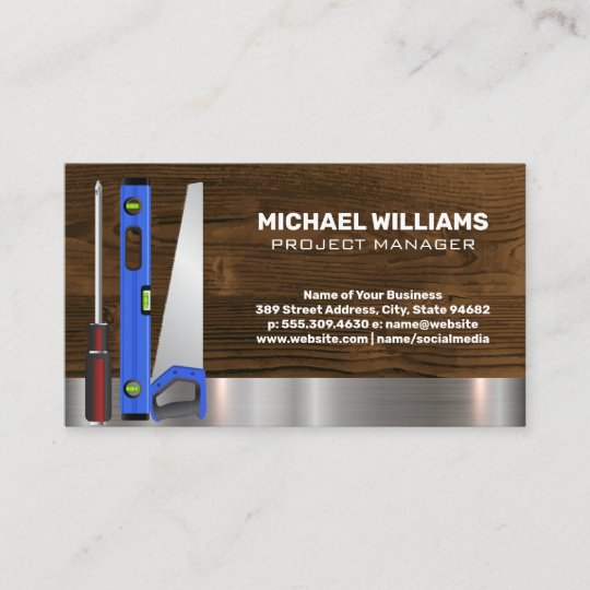 Construction Worker Tools Wood Metal Business Card