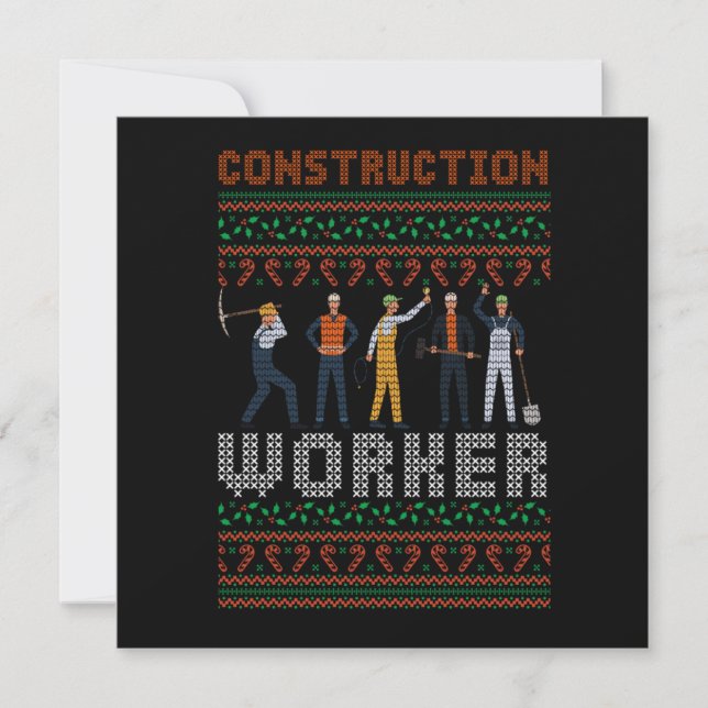 Construction Worker Ugly Christmas Sweater Gift Invitation (Front)