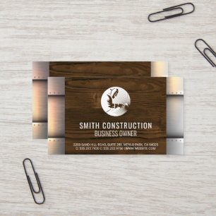 Construction Worker Welding   Metal Rivets Wood Business Card