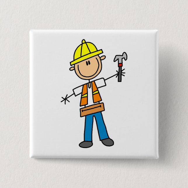 Construction Worker with Hammer Button (Front)