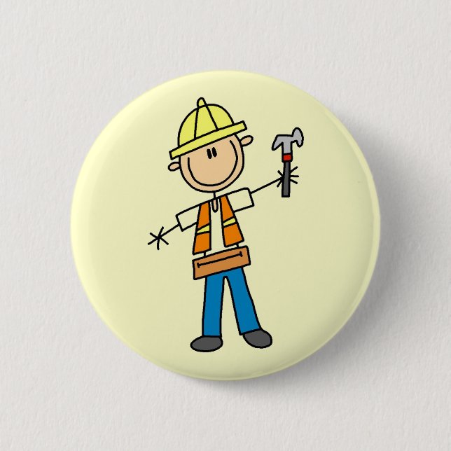 Construction Worker with Hammer Button (Front)