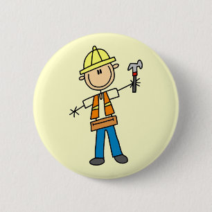 Construction Worker with Hammer Button