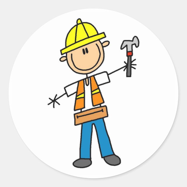 Construction Worker with Hammer Classic Round Sticker (Front)