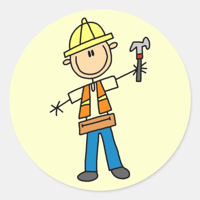 Construction Worker with Hammer Classic Round Sticker (Front)