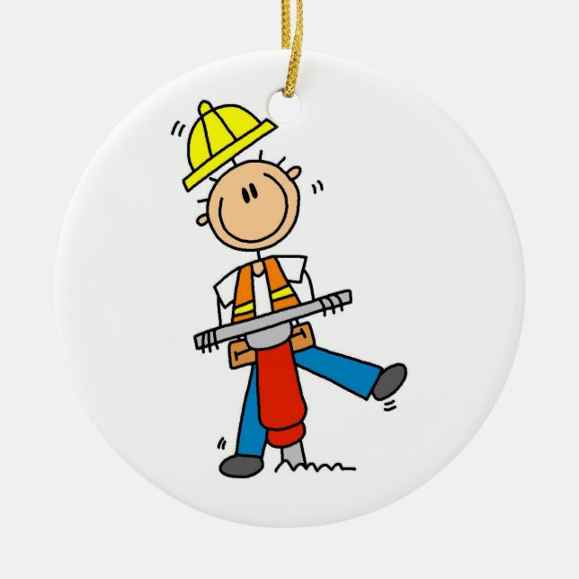 Construction  Worker With Jack Hammer Gifts Ceramic Ornament (Front)