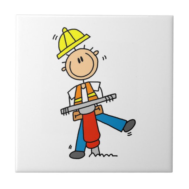 Construction  Worker With Jack Hammer Gifts Ceramic Tile (Front)