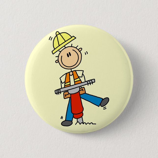 Construction Worker with Jack Hammer Pinback Button (Front)