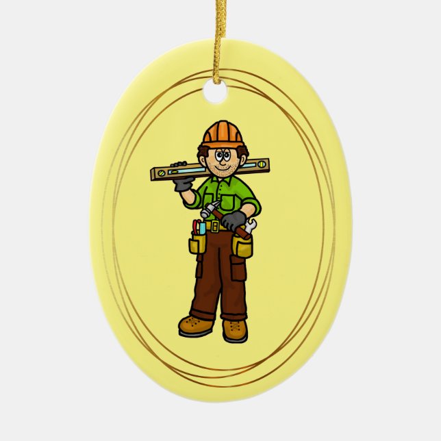 Construction Worker with Level and Tools Ornament (Front)