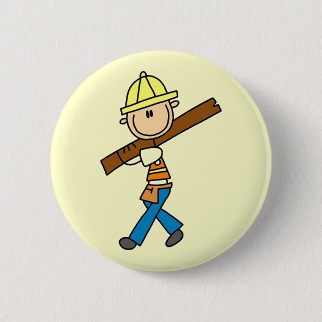 Construction Worker with Lumber Button (Front)
