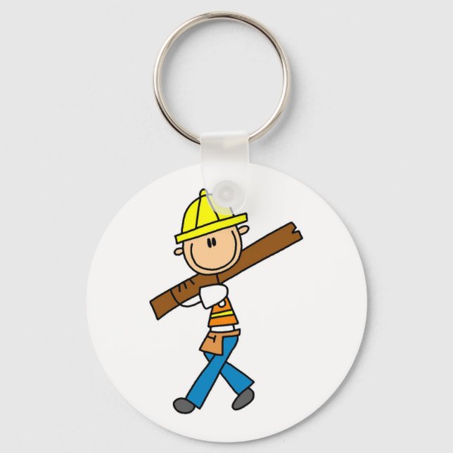 Construction Worker with Lumber Keychain (Front)