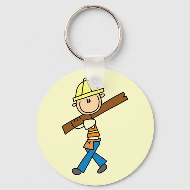 Construction Worker with Lumber Keychain (Front)