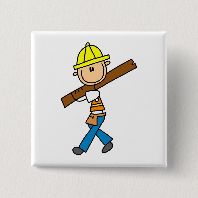 Construction Worker with Lumber Pinback Button (Front)