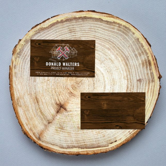 Construction Worker | Wood Background | Blueprints Business Card (Creator Uploaded)