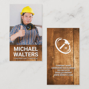 Construction Worker   Wood   Custom Image Photo Business Card