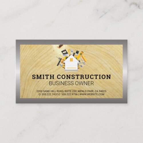Construction Worker  Wood Grain Background Business Card