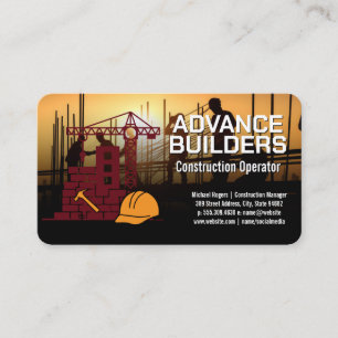 Construction Workers on Site Blue Collar Business Card