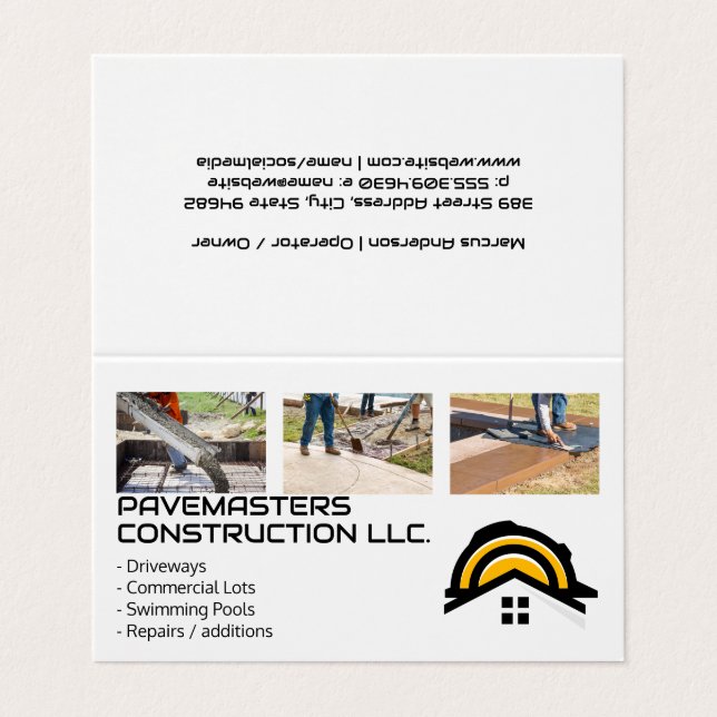 Construction Workers Paving Cement Business Card (Outside Unfolded)