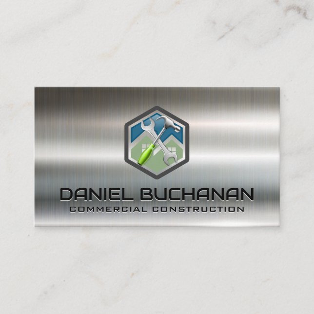 Construction Wrench Hammer | Metallic  Business Card (Front)
