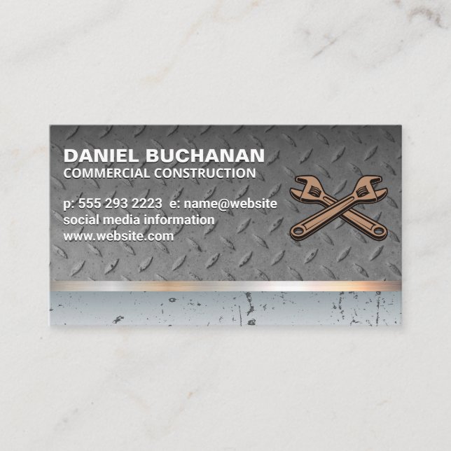 Construction | Wrenches | Steel Metal Pattern Business Card (Front)