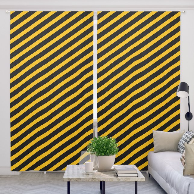Construction Yellow and Black Striped Kids Blackout Curtains (Living Room)