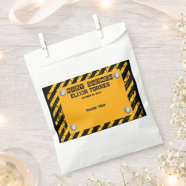 Construction Yellow & Black Baby Shower Favor Bag (Clipped)