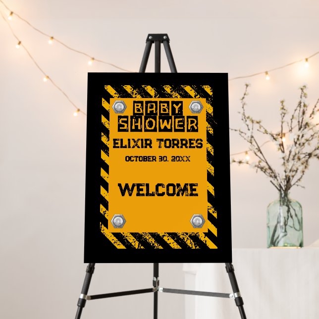 Construction Yellow & Black Baby Shower Foam Board (In Situ (Stand))
