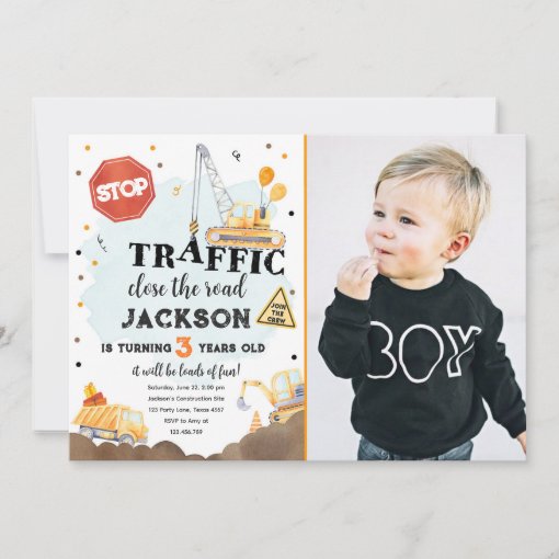 Construction Yellow Dump Truck Boy Birthday Invita Invitation 