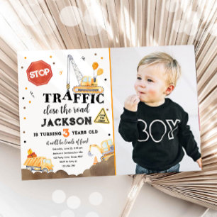 Construction Yellow Dump Truck Boy Birthday Invitation