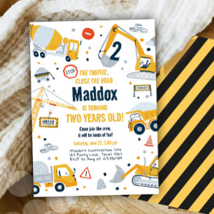 Construction Yellow Dump Truck Digger Boy Birthday Invitation