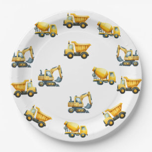 Construction, yellow dump truck plates