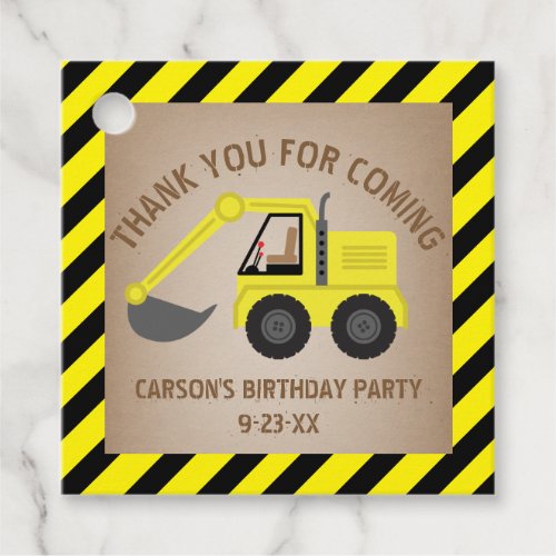 Construction Yellow Excavator Birthday Thank You Favor Tags