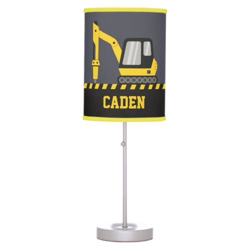 Construction Yellow Excavator Breaker Kids Room Table Lamp