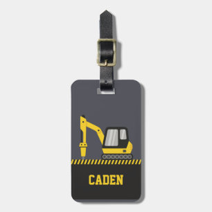 Construction Yellow Excavator With Breaker Kids Luggage Tag