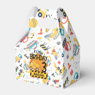 Construction yellow trucks car 3rd birthday  favor boxes