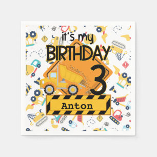 Construction yellow trucks car 3rd birthday napkins