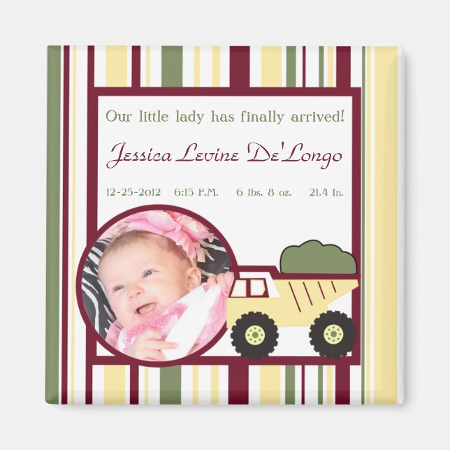 Construction Zone Baby Announcement Magnet (Front)