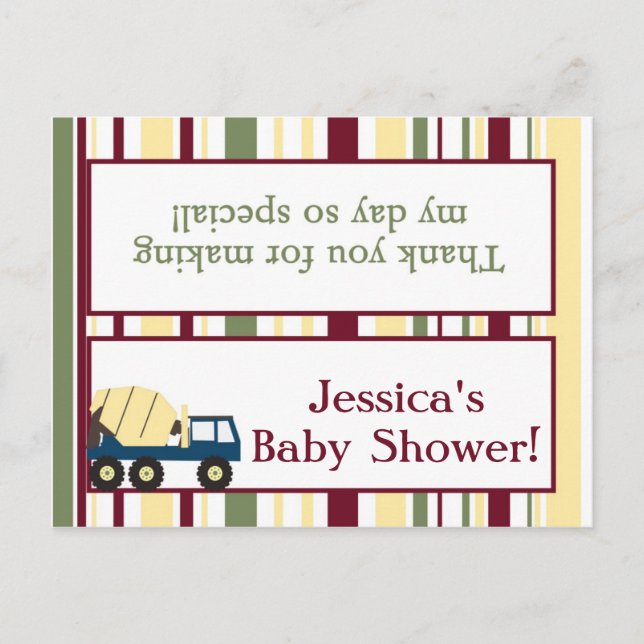 Construction Zone Baby Shower Goody Bag Toppers Invitation Postcard (Front)