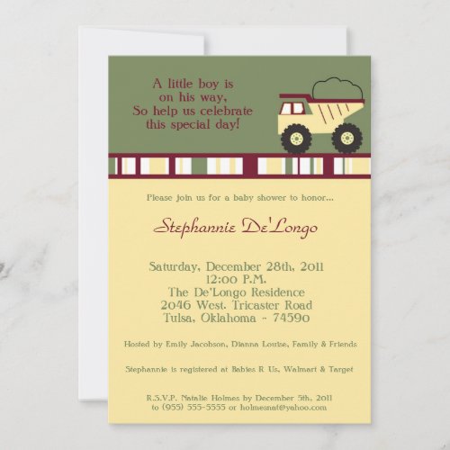 Construction Zone Baby Shower Invitation