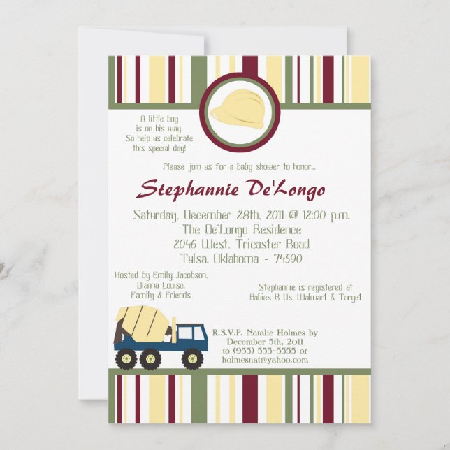 Construction Zone Baby Shower Invitation (Front)